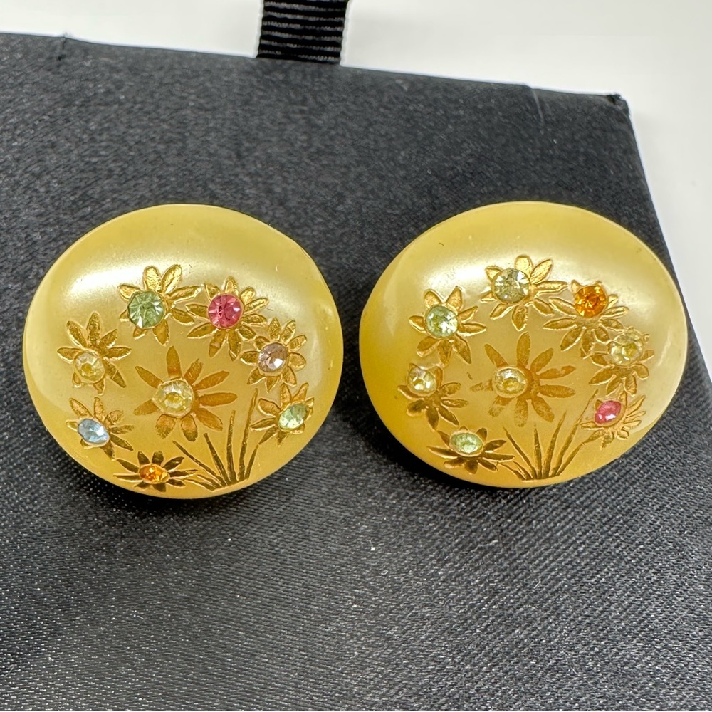 VINTAGE Multicolored Rhinestone Pearlescent Screwback nonpierced Earrings - Picture 5 of 11